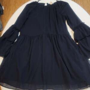 H&M Size 36 / 6 Navy Georgette Dress Long Flute Sleeve Drop Waist Formal